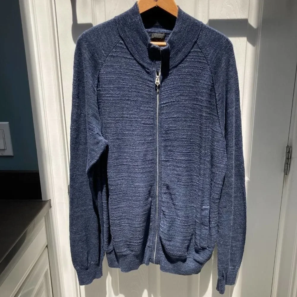 J. Crew Blue Men's Full Zip Dual Pocket Sweater Size Large